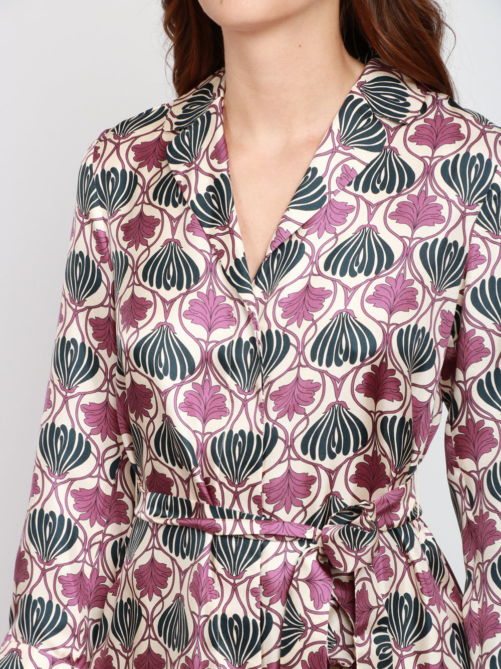 S MAXMARA Vestito Albert Chemisier in Seta Avorio con Stampa Floreale Avorio rosa blu