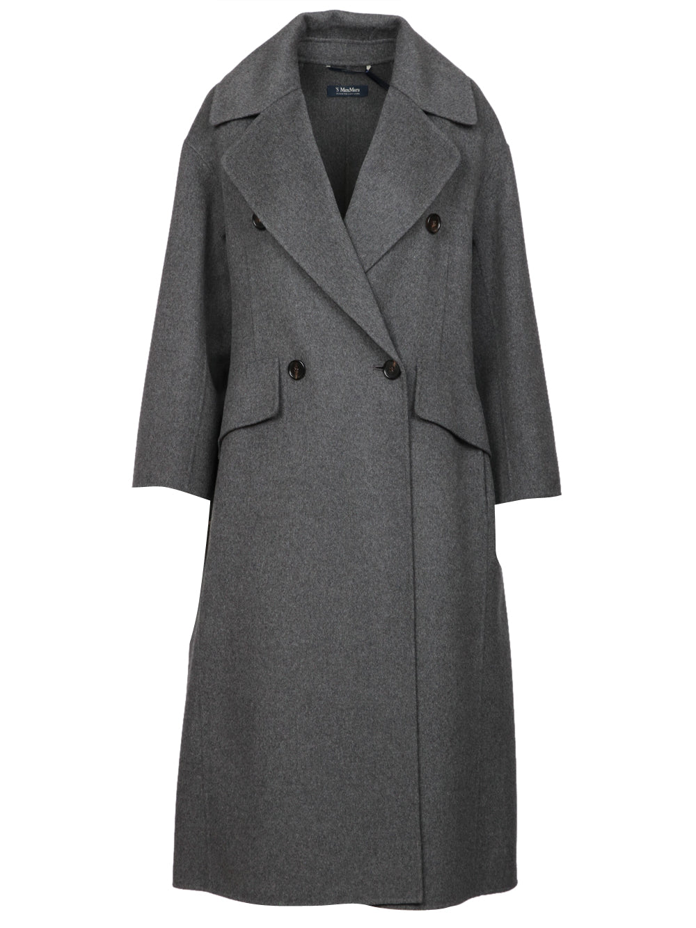 S MAXMARA Cappotto Alice Doppiopetto in Lana Vergine Grigio con Fusciacca Grigio