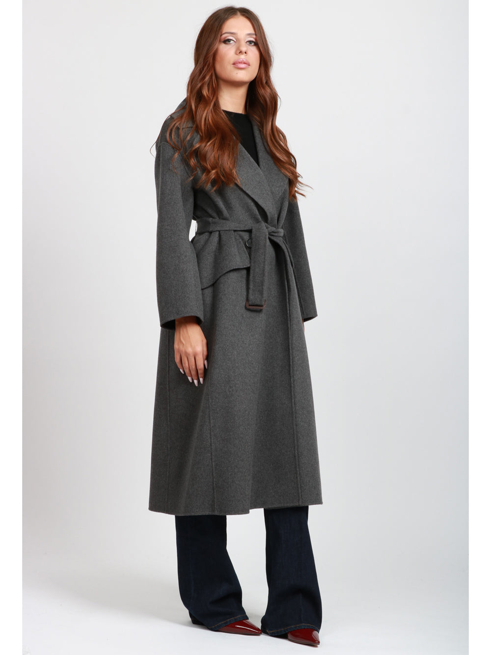 S MAXMARA Cappotto Alice Doppiopetto in Lana Vergine Grigio con Fusciacca Grigio
