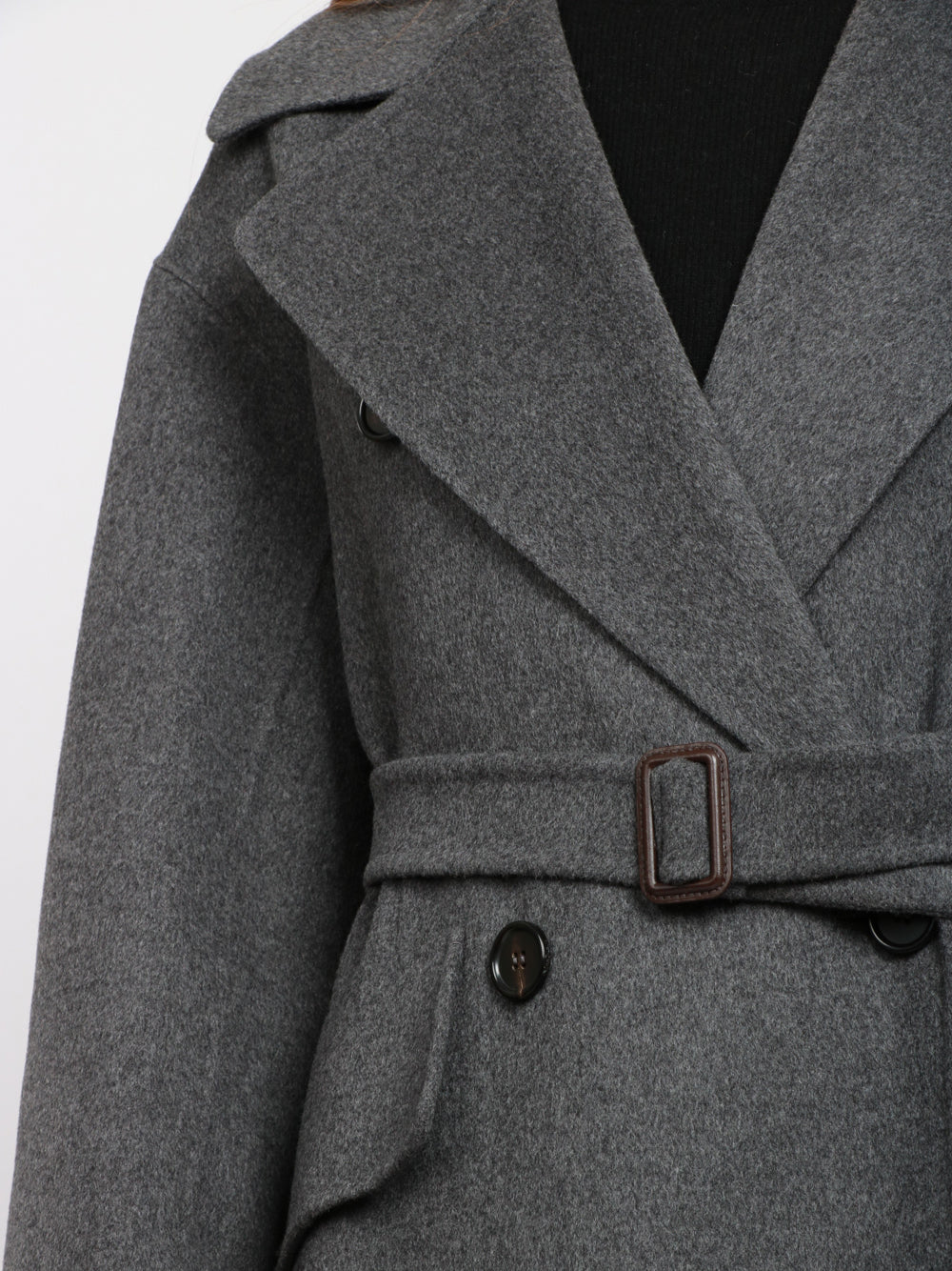 S MAXMARA Cappotto Alice Doppiopetto in Lana Vergine Grigio con Fusciacca Grigio