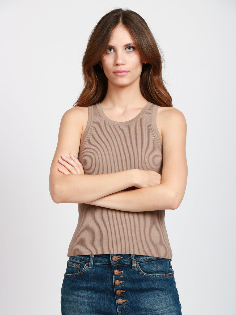 S MAXMARA Top Amburgo in Cotone a Costine Camel Camel