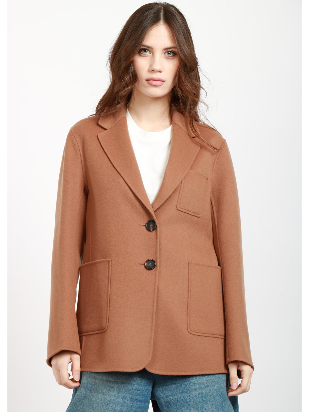 S MAXMARA Caban Angela Monopetto in Lana Vergine Cammello Cammello