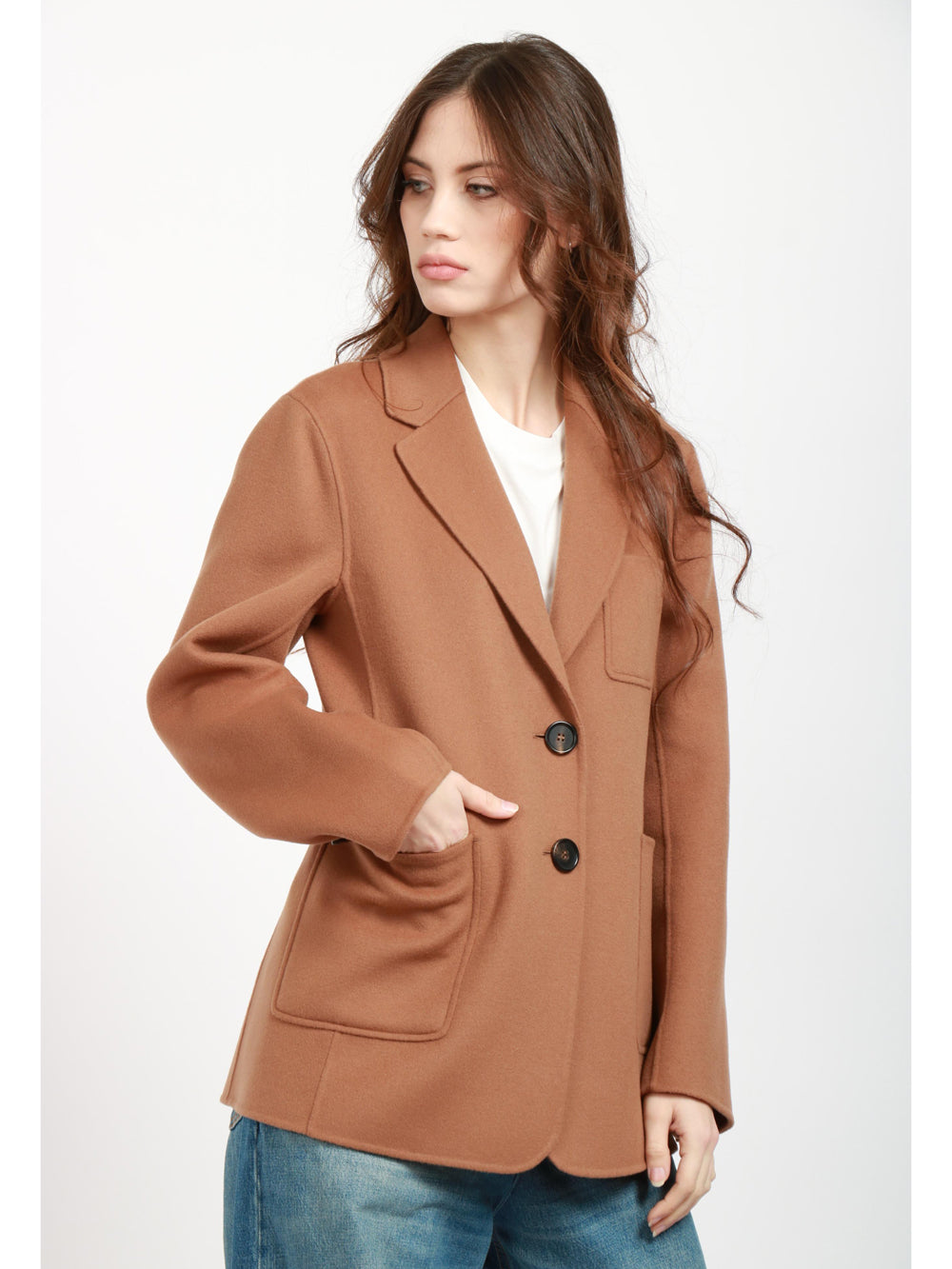 S MAXMARA Caban Angela Monopetto in Lana Vergine Cammello Cammello