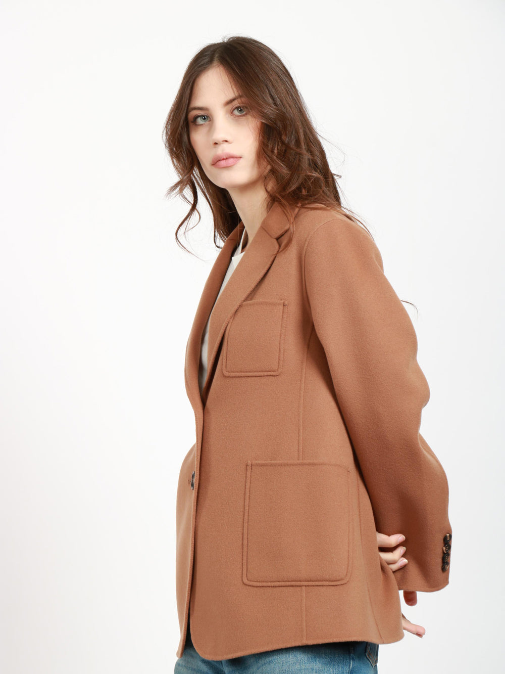 S MAXMARA Caban Angela Monopetto in Lana Vergine Cammello Cammello