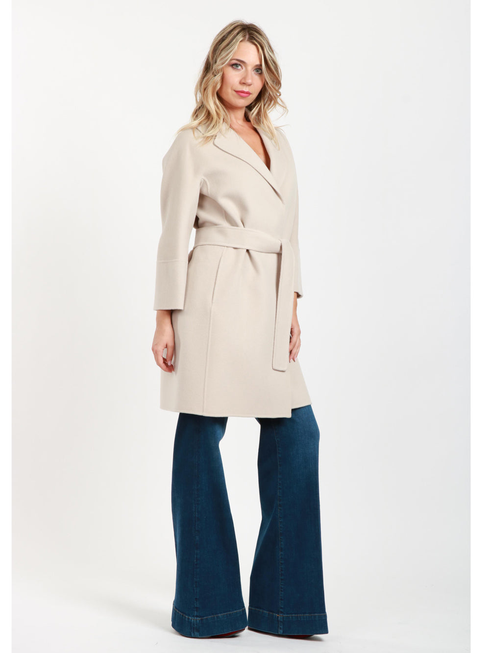 S MAXMARA Cappotto Arona a Vestaglia in Lana Vergine Ghiaccio Ghiaccio