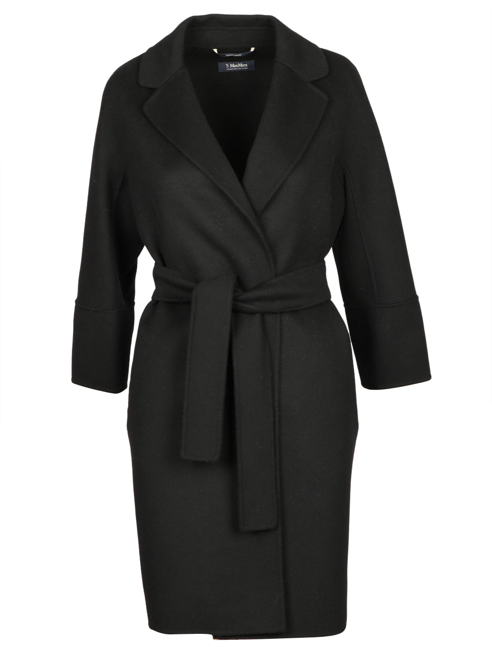 S MAXMARA Cappotto Arona a Vestaglia in Lana Vergine Nero Nero