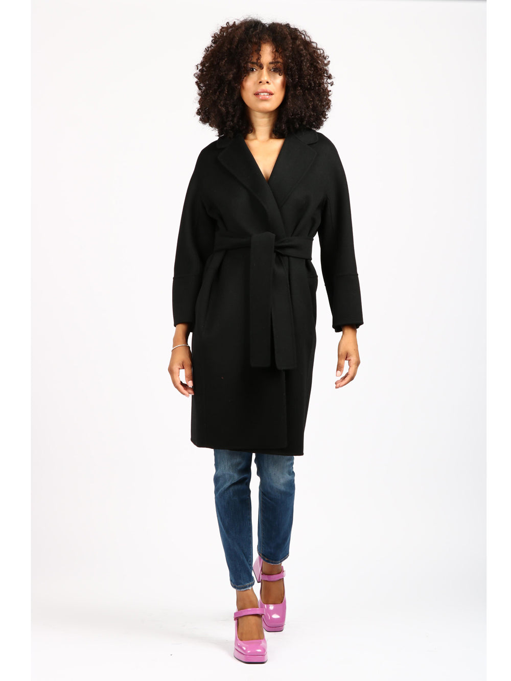 S MAXMARA Cappotto Arona a Vestaglia in Lana Vergine Nero Nero