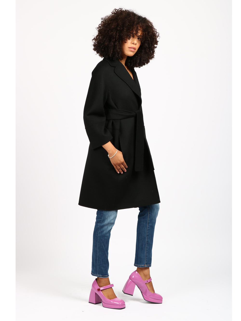 S MAXMARA Cappotto Arona a Vestaglia in Lana Vergine Nero Nero