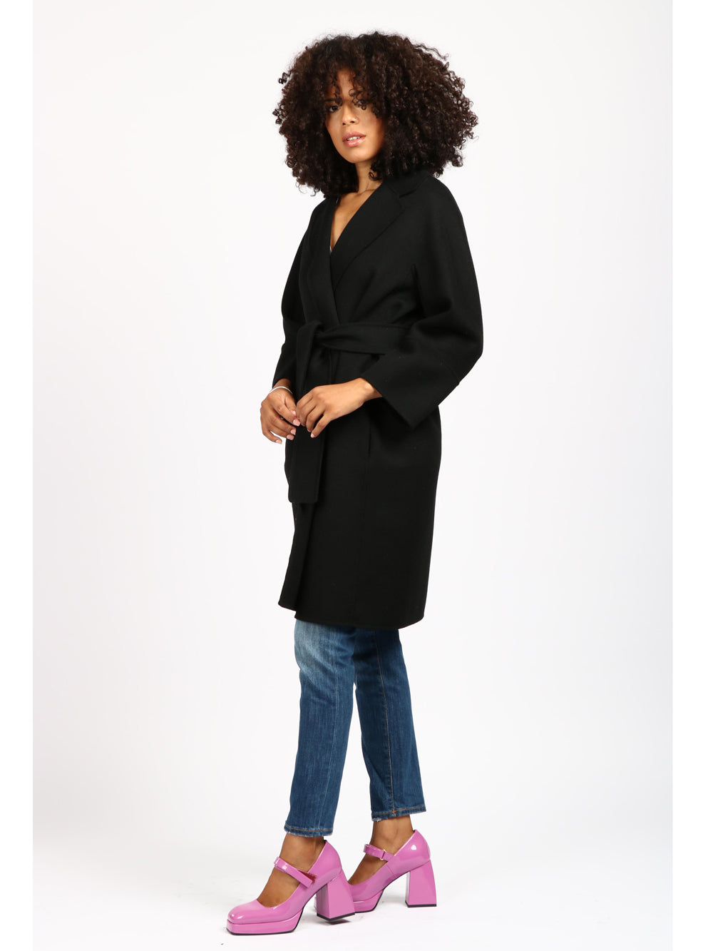S MAXMARA Cappotto Arona a Vestaglia in Lana Vergine Nero Nero