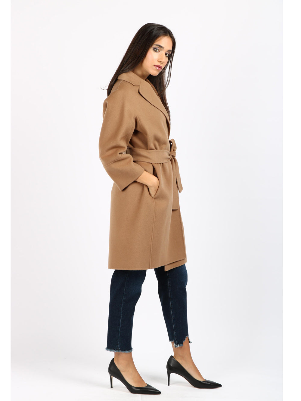 S MAXMARA Cappotto Arona a Vestaglia in Lana Vergine Cammello Camel