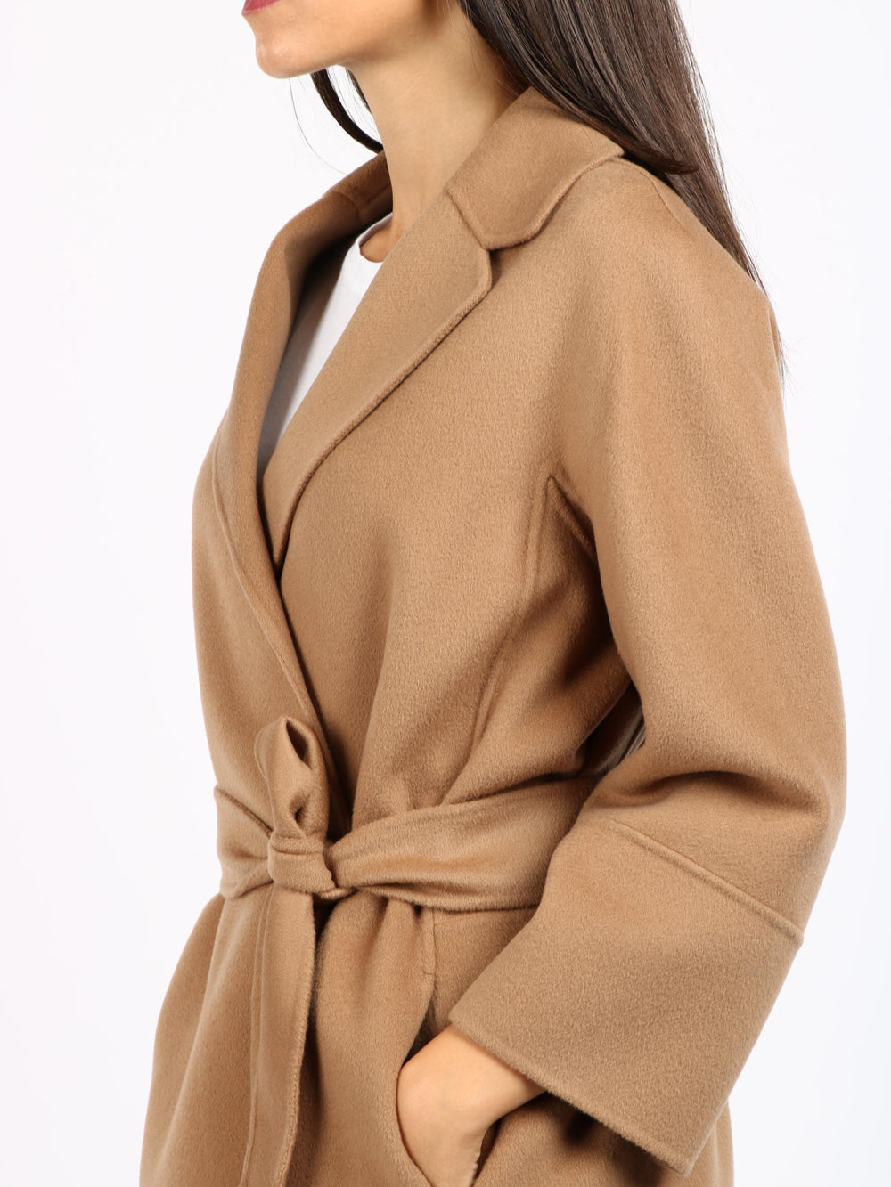 S MAXMARA Cappotto Arona a Vestaglia in Lana Vergine Cammello Camel