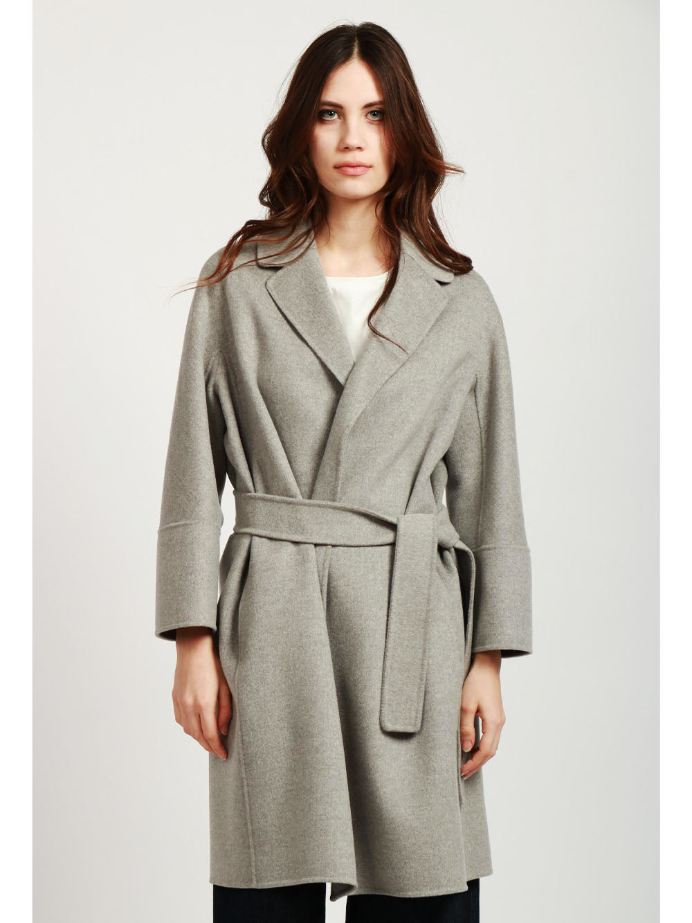 S MAXMARA Cappotto Arona a Vestaglia in Lana Vergine Grigio Grigio