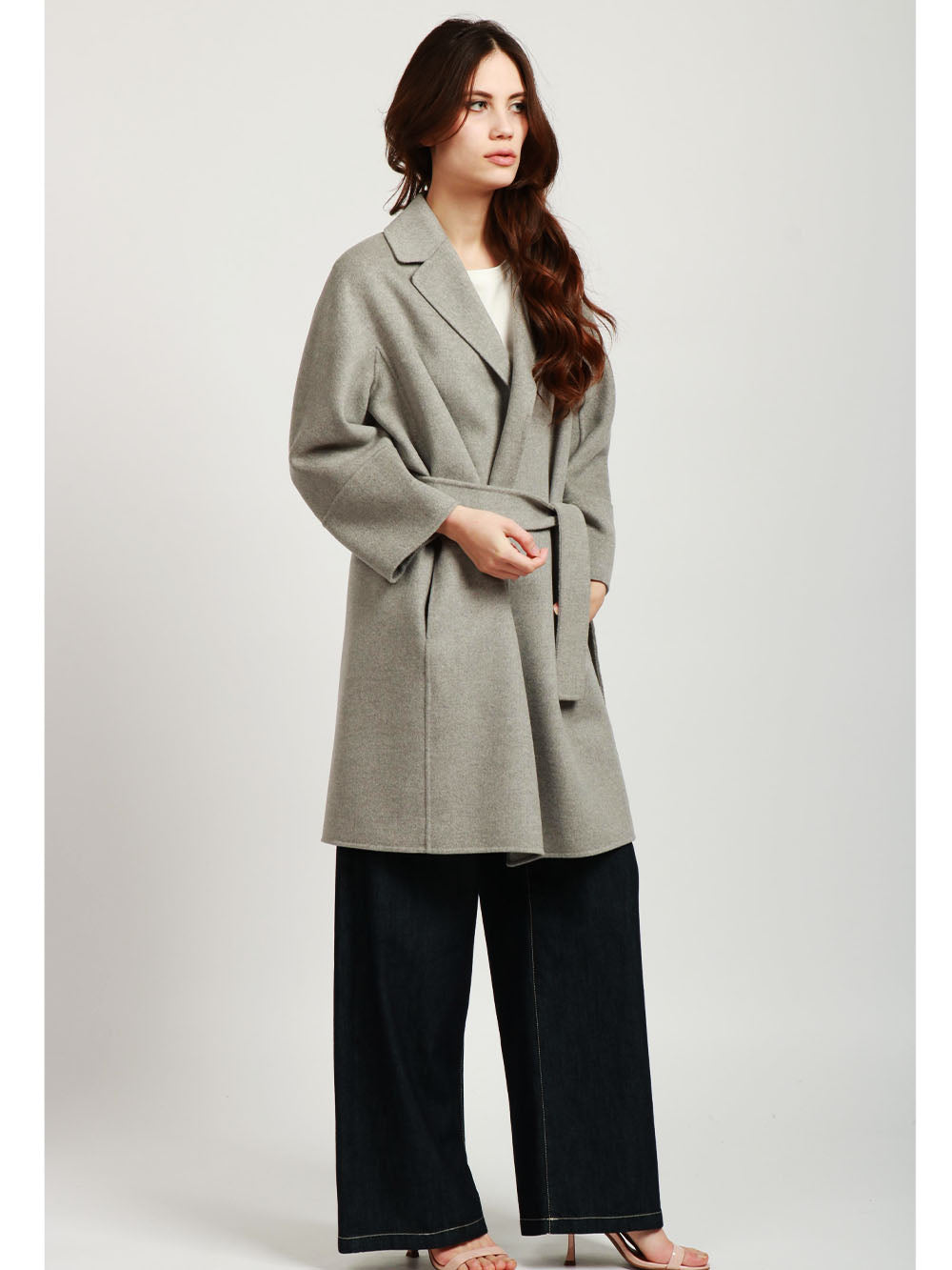 S MAXMARA Cappotto Arona a Vestaglia in Lana Vergine Grigio Grigio