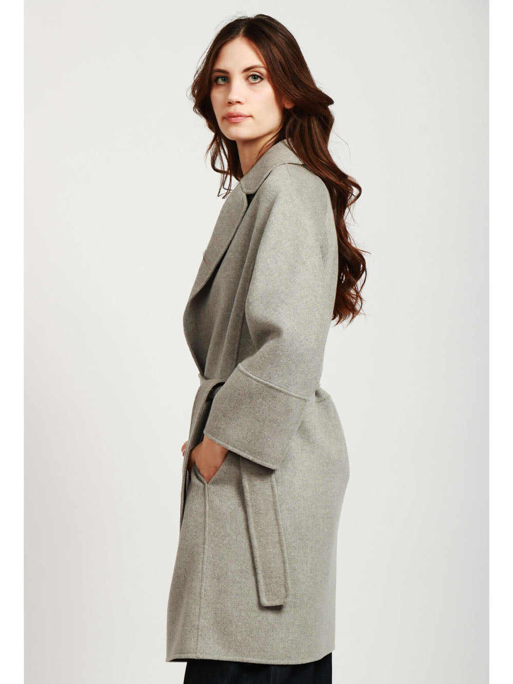 S MAXMARA Cappotto Arona a Vestaglia in Lana Vergine Grigio Grigio
