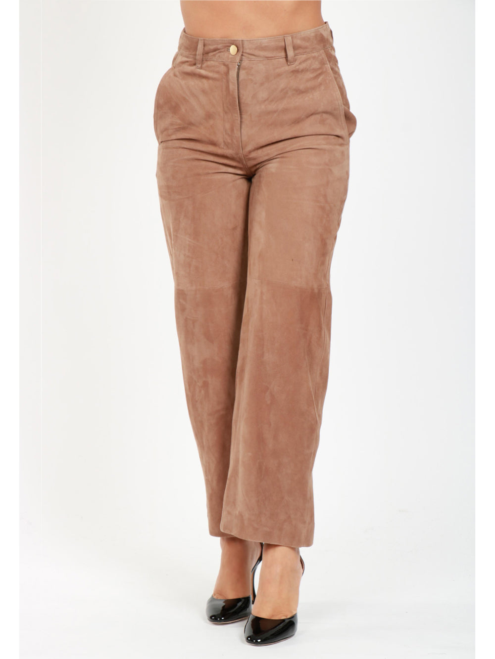 S MAXMARA Pantaloni Avio in Suede Miele Miele
