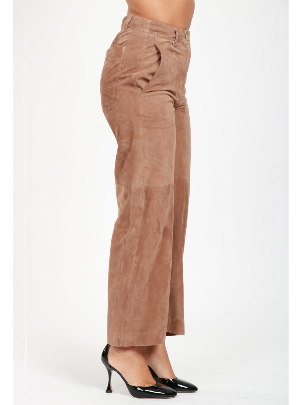 S MAXMARA Pantaloni Avio in Suede Miele Miele