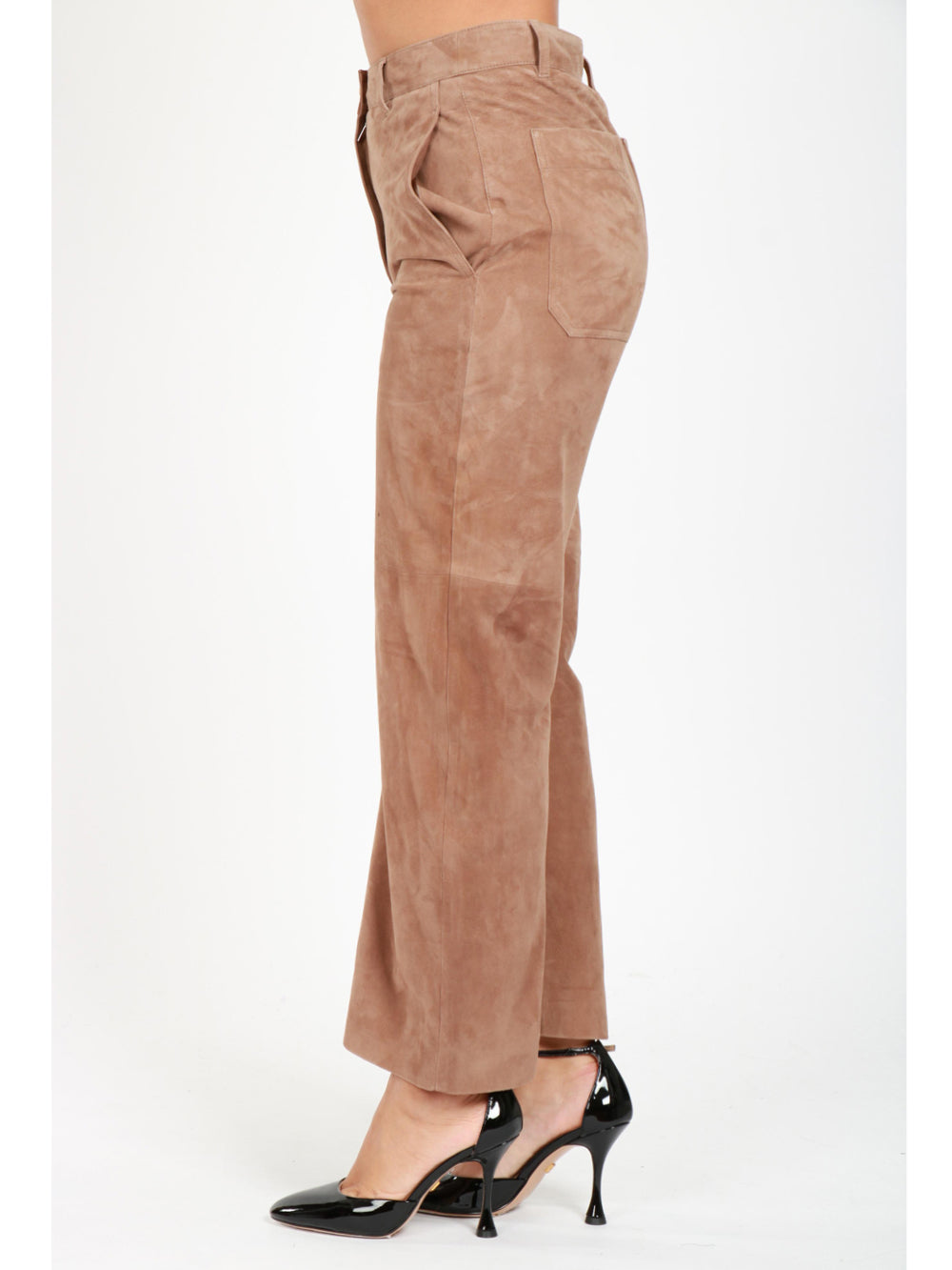 S MAXMARA Pantaloni Avio in Suede Miele Miele