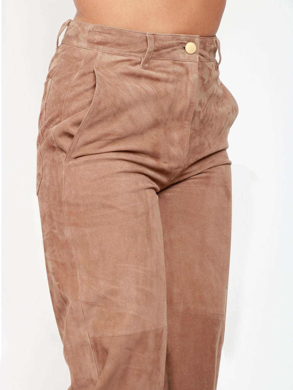 S MAXMARA Pantaloni Avio in Suede Miele Miele