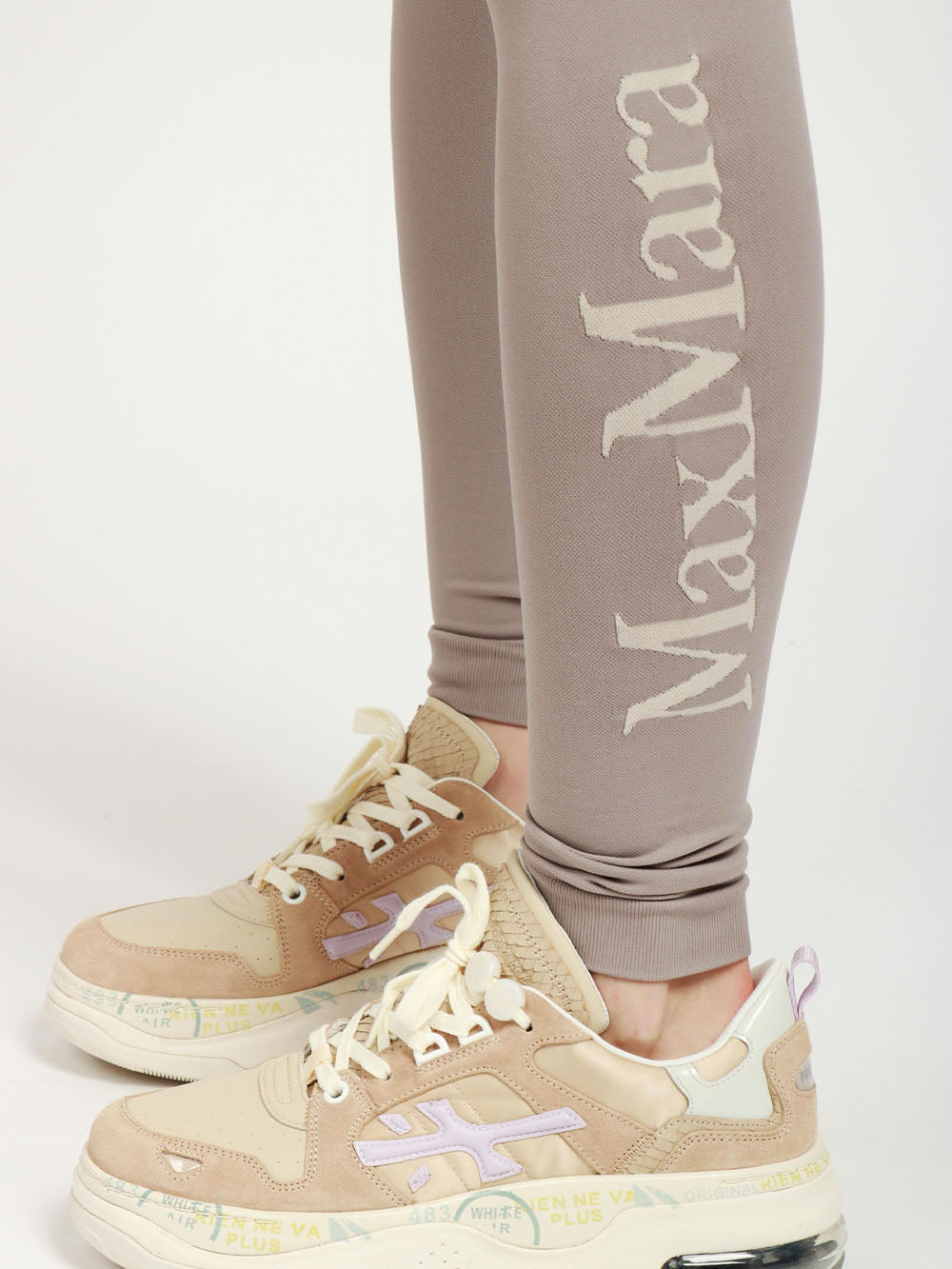 S MAXMARA Leggins Basilea Tortora con Logo Tortora