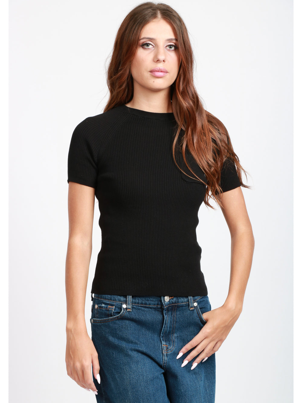S MAXMARA Maglia Berlino in Cotone a Costine piccole Nera Nero