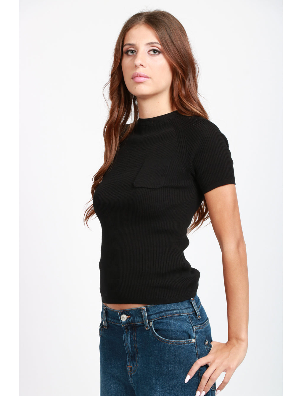 S MAXMARA Maglia Berlino in Cotone a Costine piccole Nera Nero
