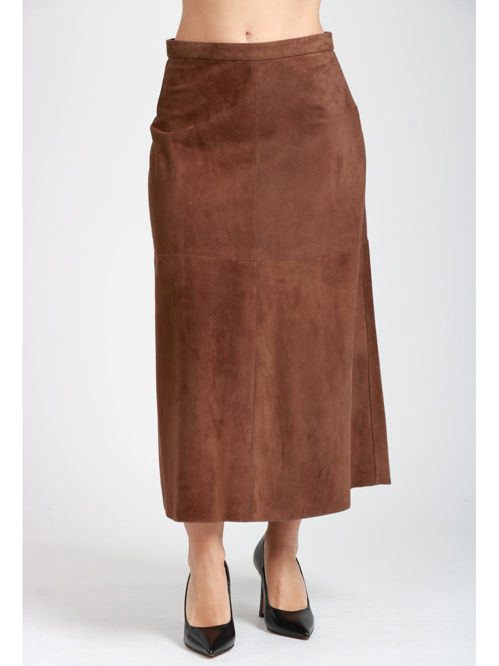 S MAXMARA Gonna Cipria midi in Renna Marrone Bruciato Marrone