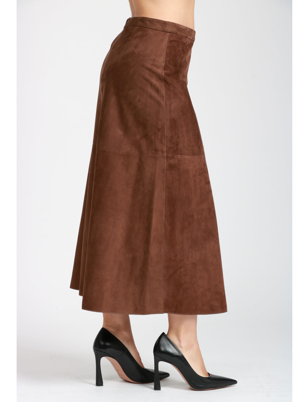 S MAXMARA Gonna Cipria midi in Renna Marrone Bruciato Marrone