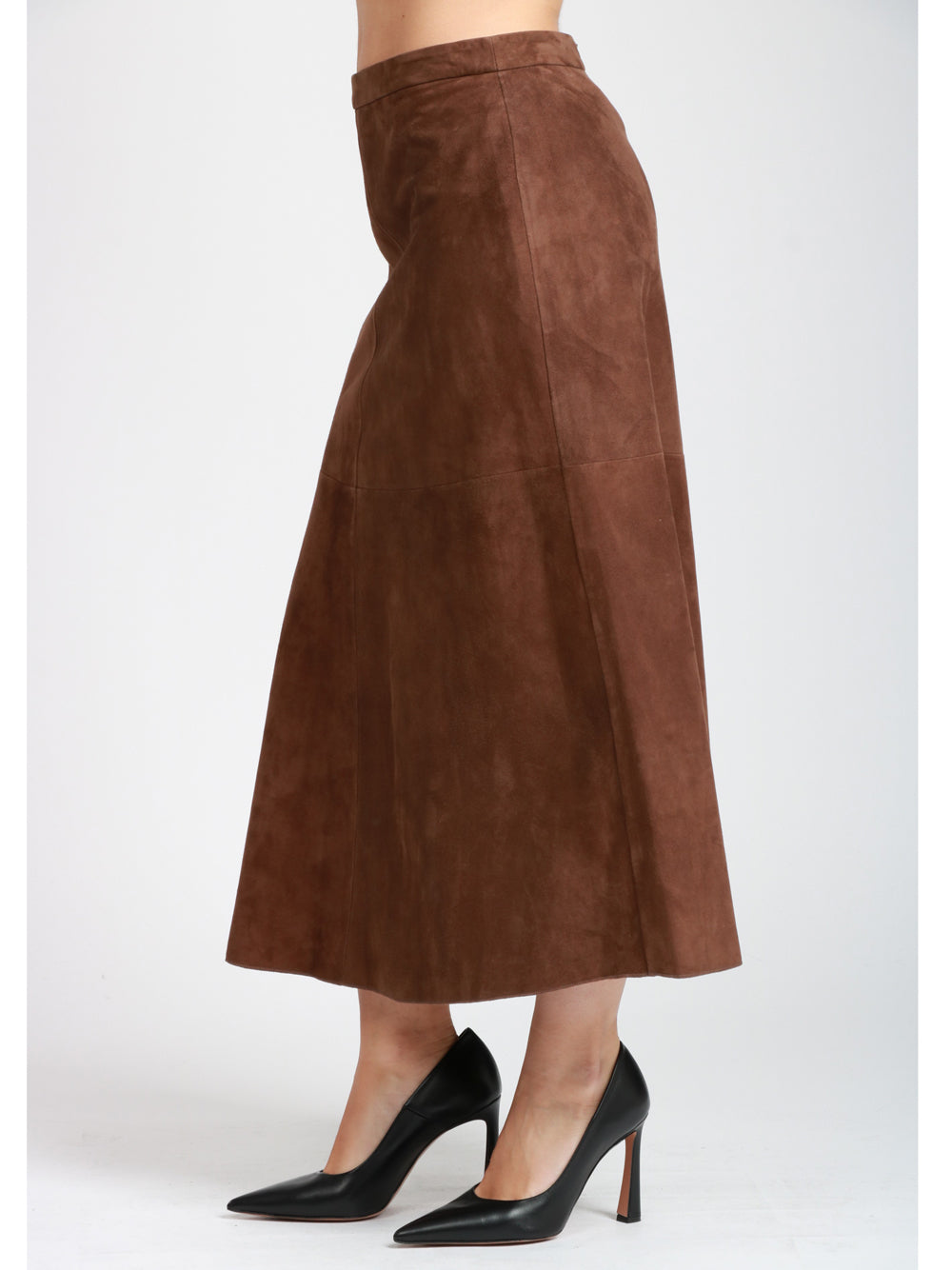 S MAXMARA Gonna Cipria midi in Renna Marrone Bruciato Marrone