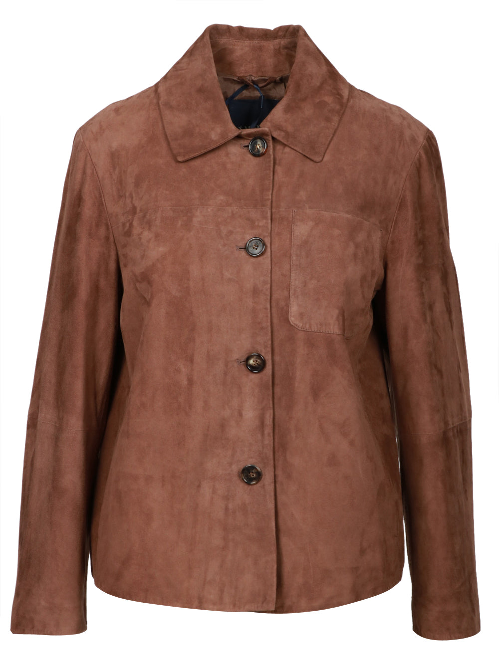 S MAXMARA Giacca Cloe modello Camicia in Pelle Suede Marrone Bruciato Bruciato