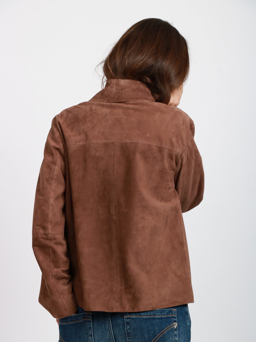 S MAXMARA Giacca Cloe modello Camicia in Pelle Suede Marrone Bruciato Bruciato