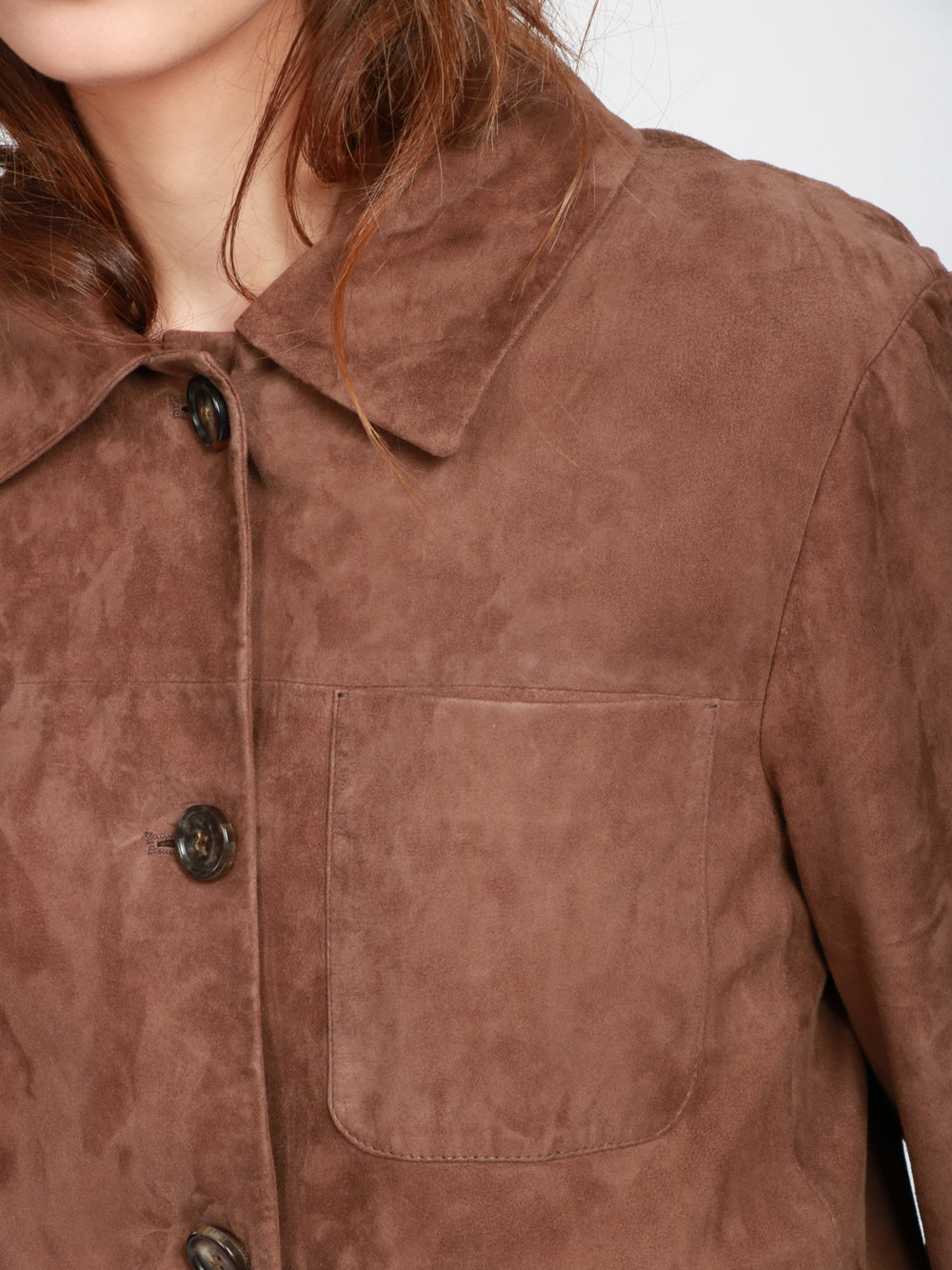 S MAXMARA Giacca Cloe modello Camicia in Pelle Suede Marrone Bruciato Bruciato