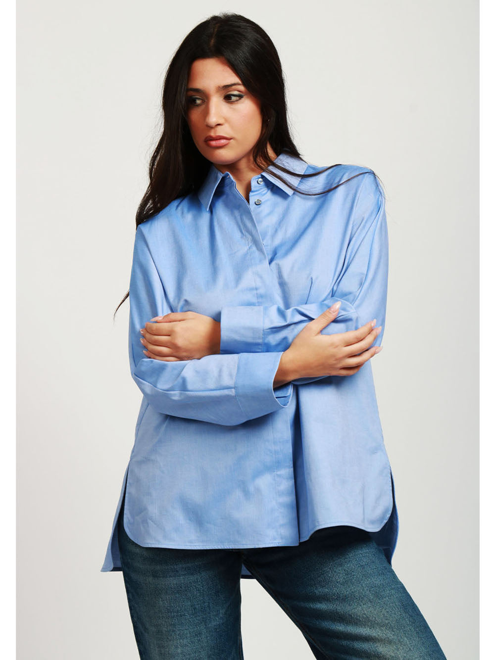 S MAXMARA Camicia Conero Over in Cotone Oxford Celeste Celeste