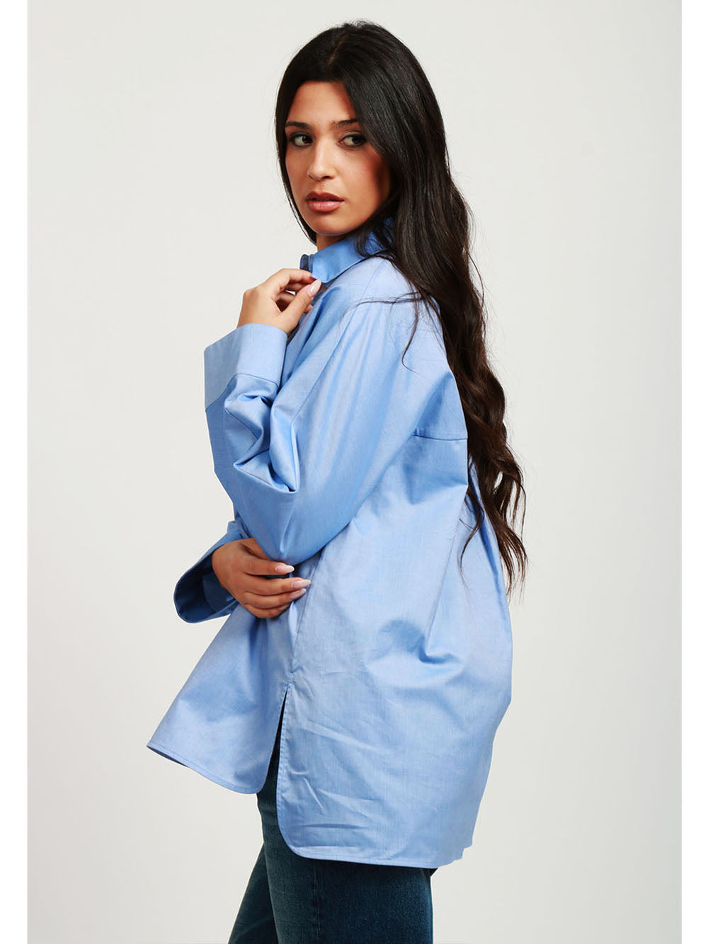 S MAXMARA Camicia Conero Over in Cotone Oxford Celeste Celeste