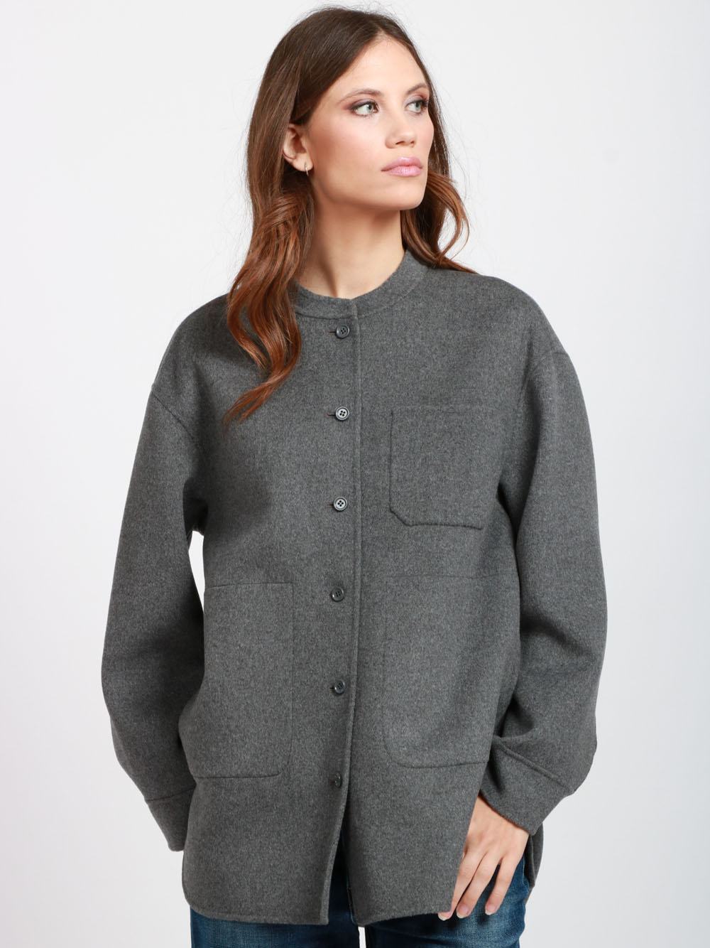 S MAXMARA Giacca Costanza in Lana a Camicia Spacchetti Laterali Grigia Grigio