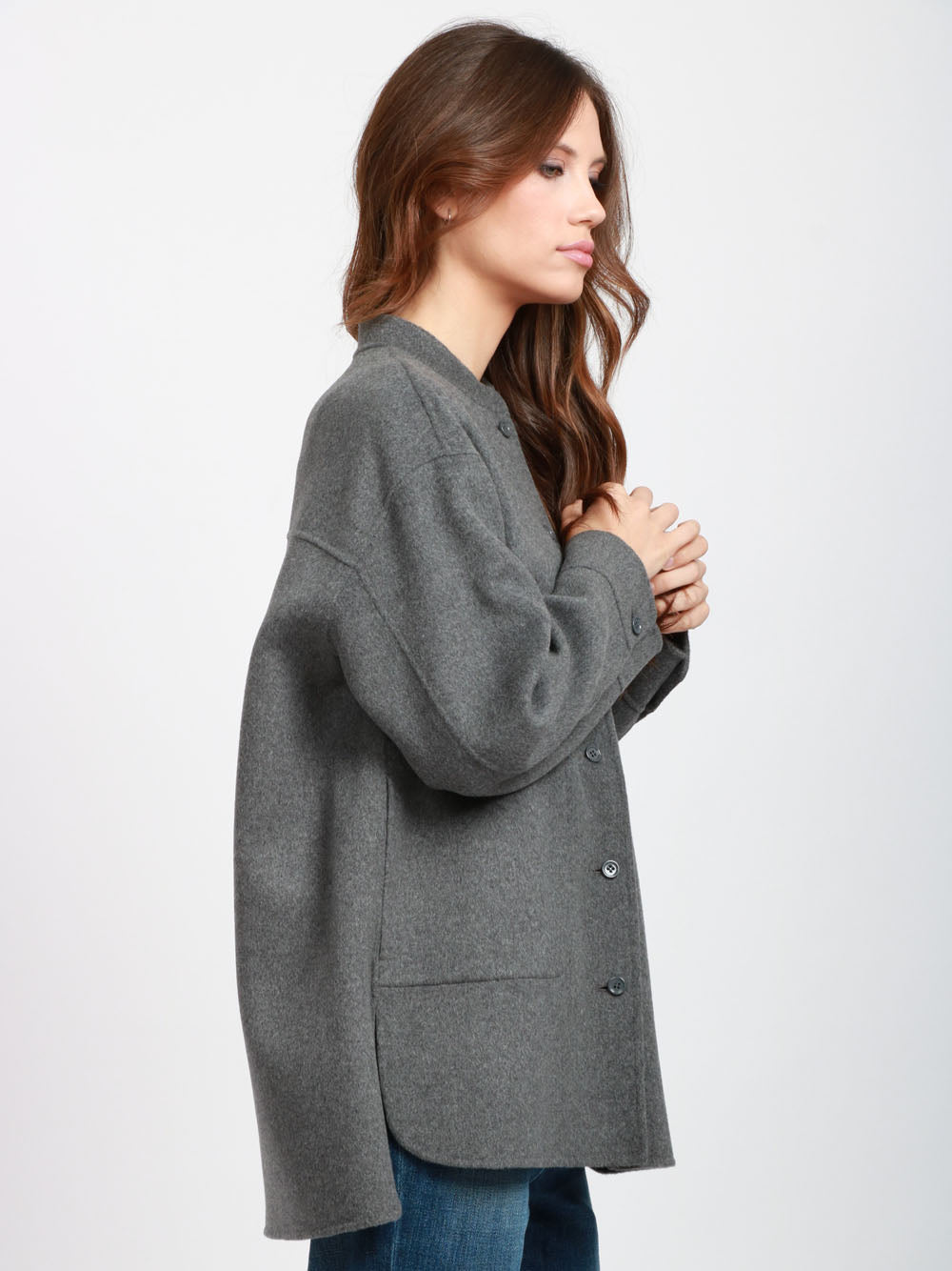 S MAXMARA Giacca Costanza in Lana a Camicia Spacchetti Laterali Grigia Grigio