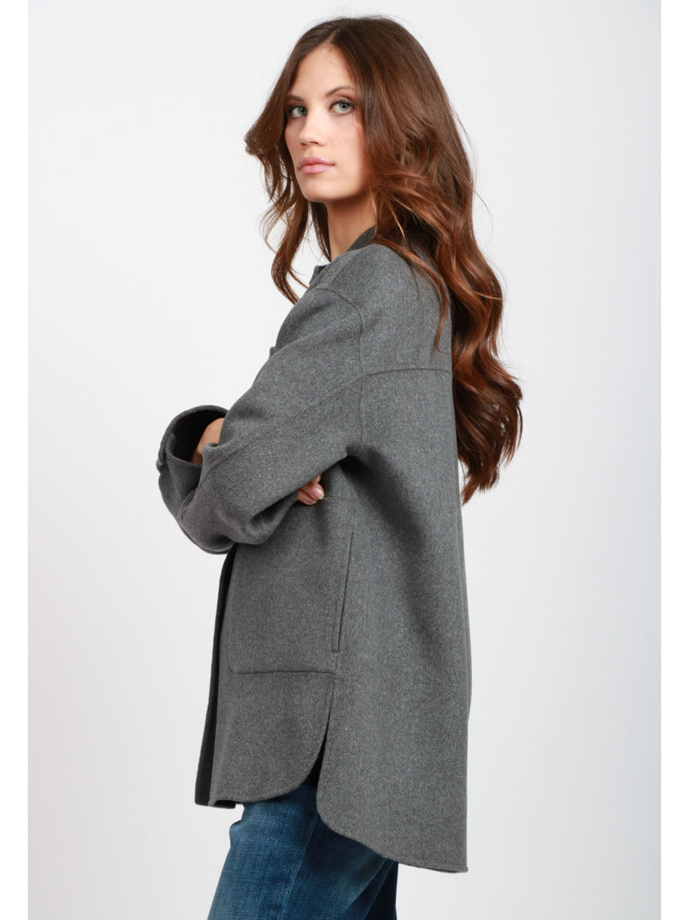 S MAXMARA Giacca Costanza in Lana a Camicia Spacchetti Laterali Grigia Grigio