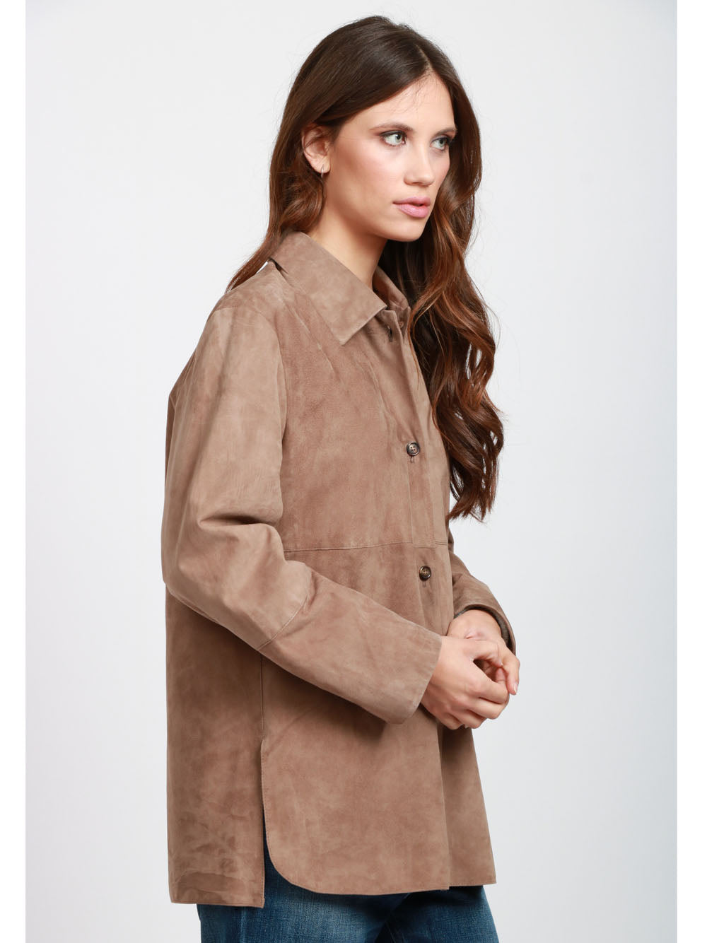 S MAXMARA Giacca Monopetto in Pelle Scamosciata Fango Fango beige