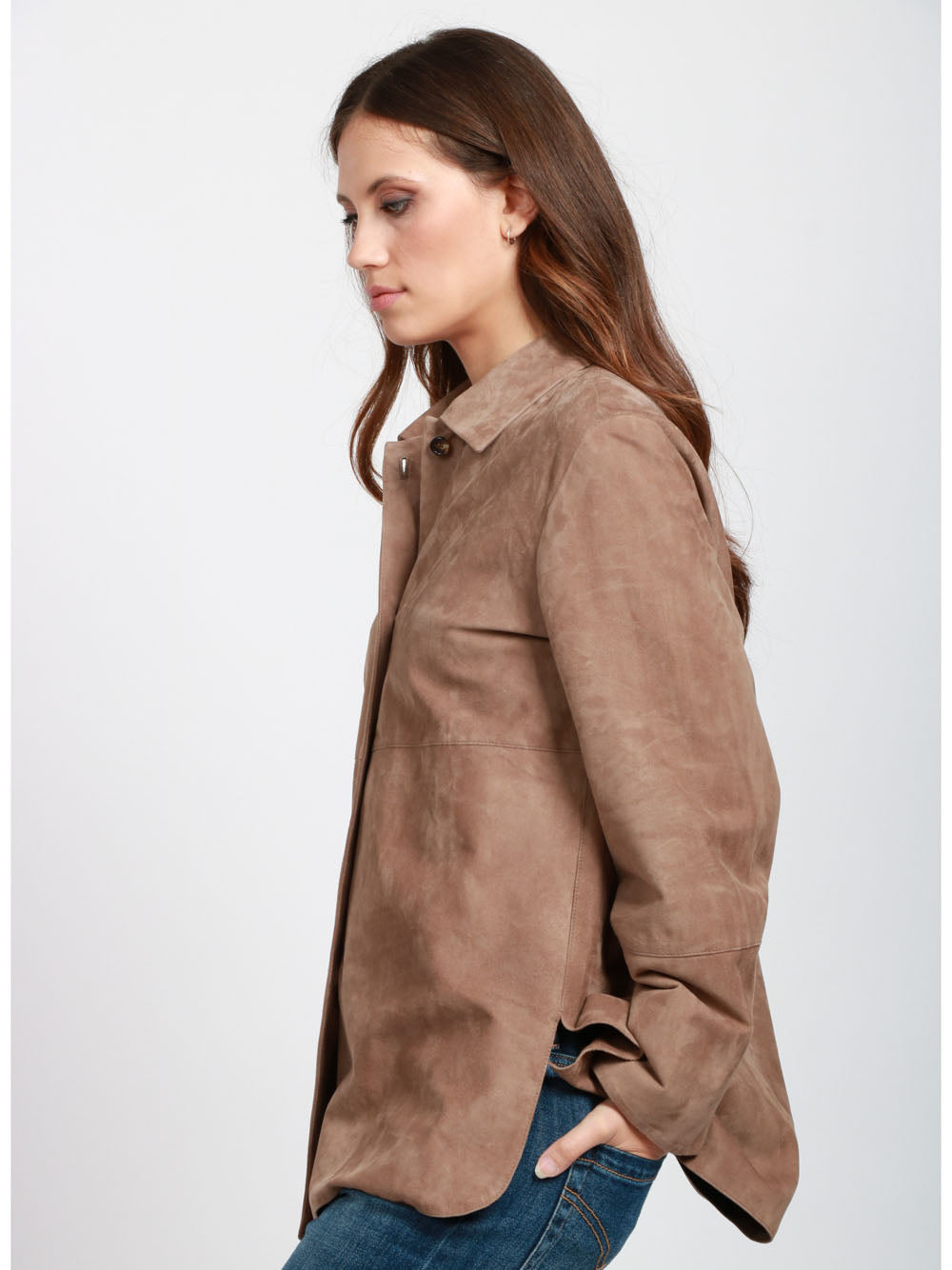 S MAXMARA Giacca Monopetto in Pelle Scamosciata Fango Fango beige
