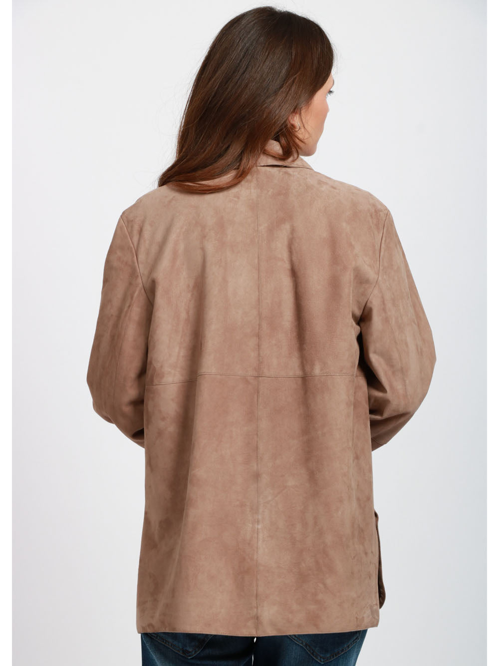 S MAXMARA Giacca Monopetto in Pelle Scamosciata Fango Fango beige