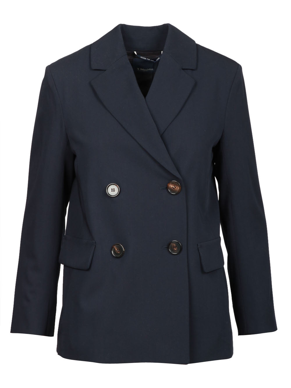 S MAXMARA Giacca Ester Doppiopetto in Lana di Crêpe Blu Blu
