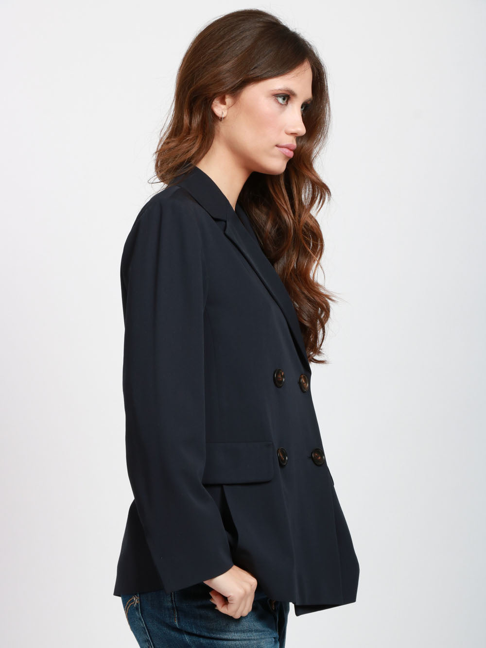 S MAXMARA Giacca Ester Doppiopetto in Lana di Crêpe Blu Blu