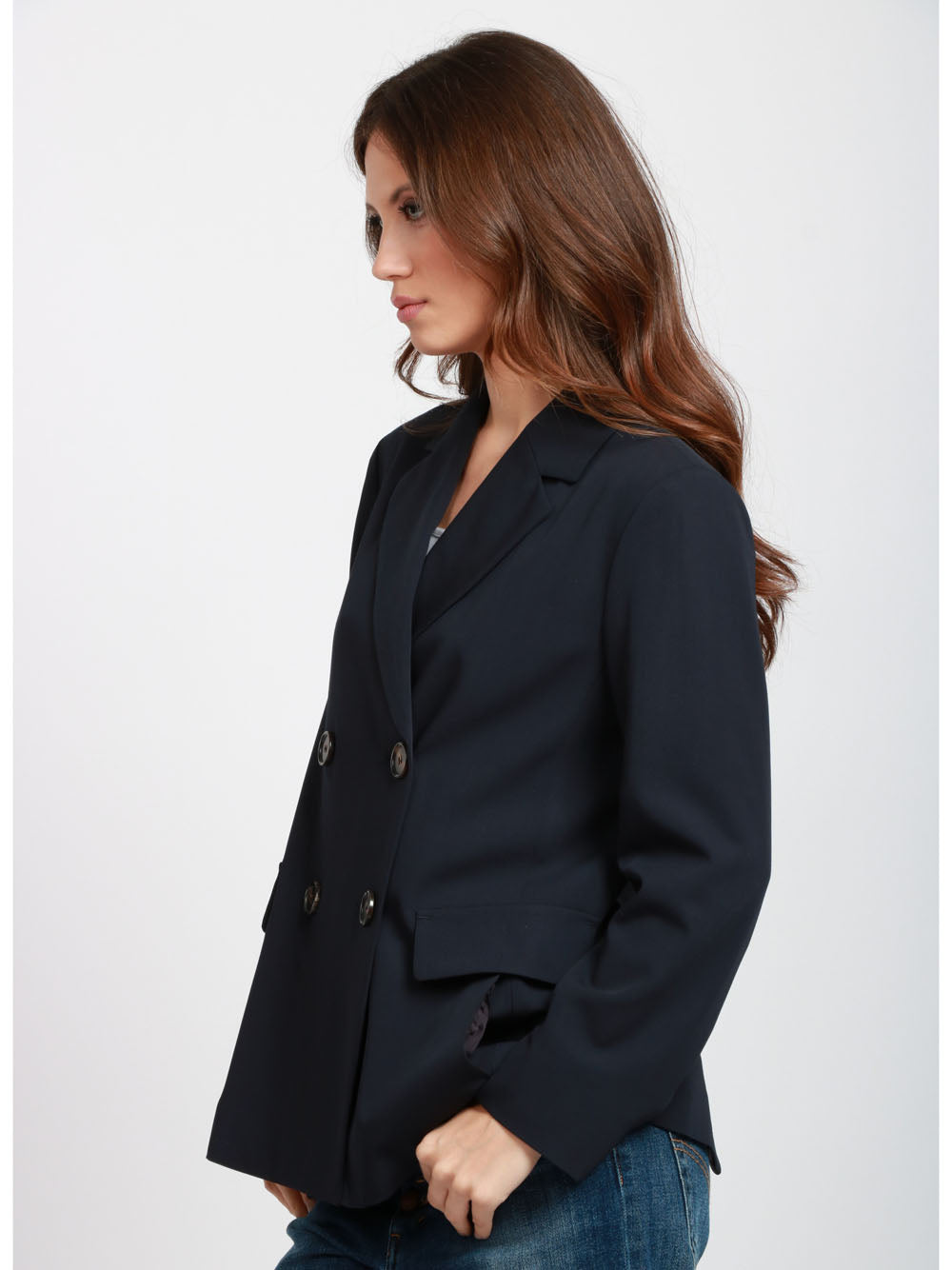 S MAXMARA Giacca Ester Doppiopetto in Lana di Crêpe Blu Blu