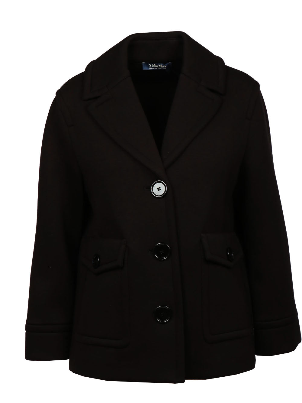 S MAXMARA Caban Estroso Monopetto in Neoprene Nero Nero
