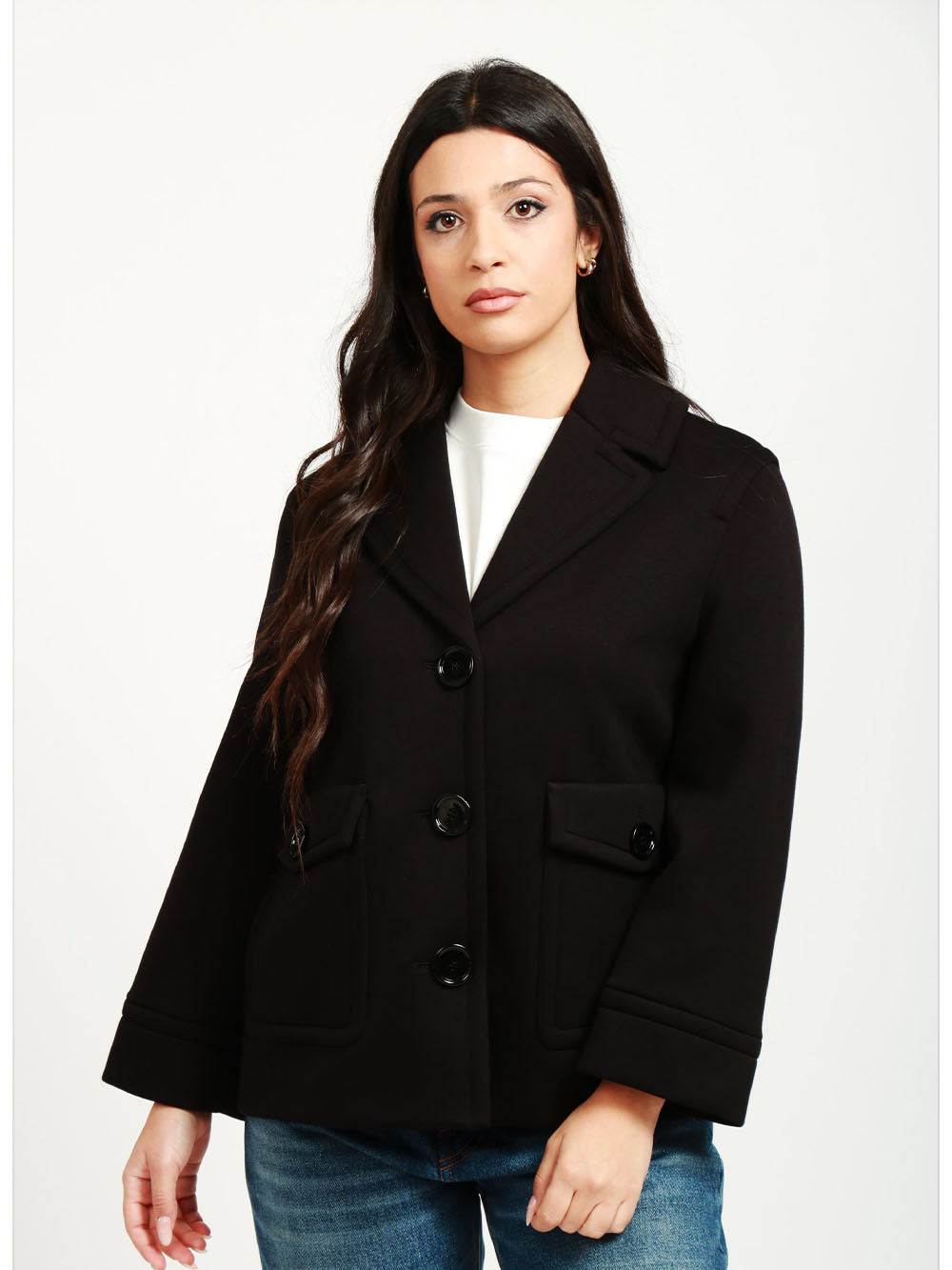 S MAXMARA Caban Estroso Monopetto in Neoprene Nero Nero