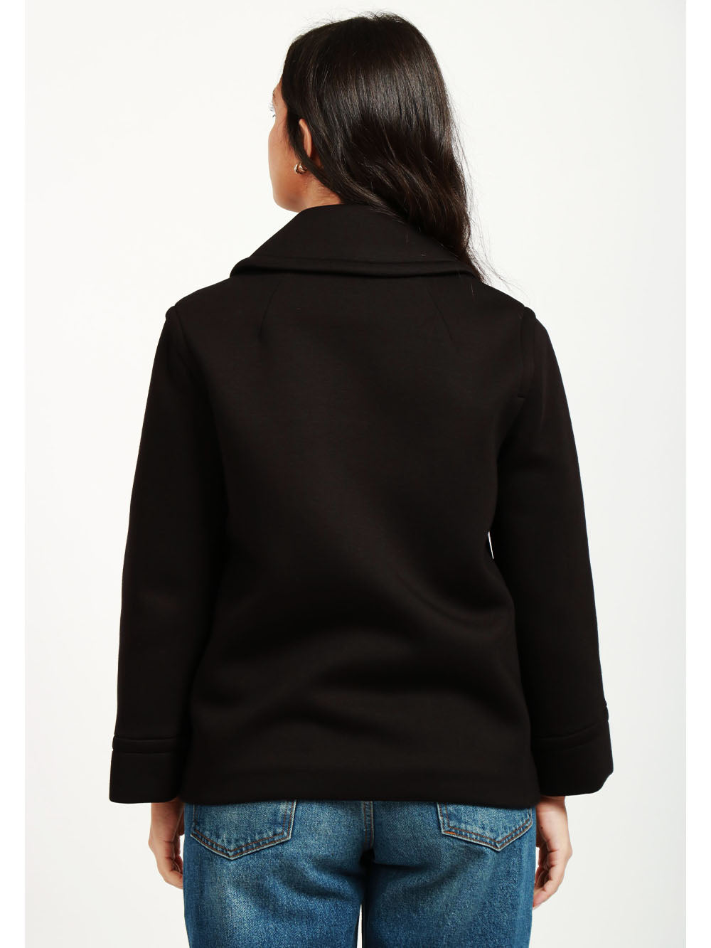 S MAXMARA Caban Estroso Monopetto in Neoprene Nero Nero