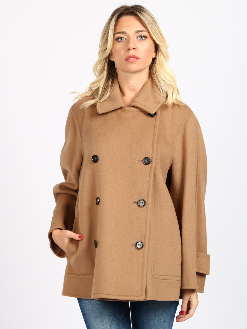 S MAXMARA Caban Fly Doppiopetto in Lana Cammello Cammello