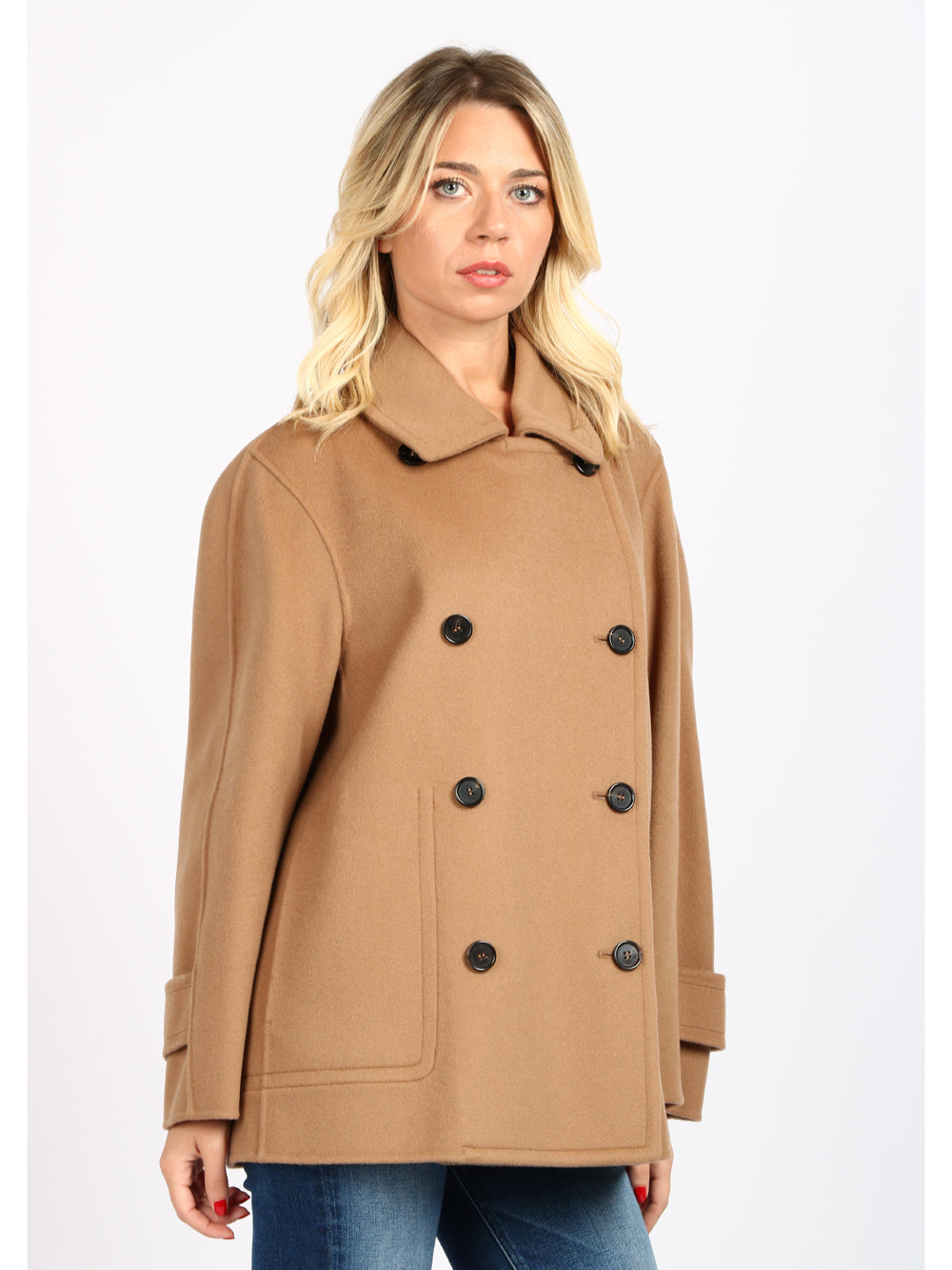 S MAXMARA Caban Fly Doppiopetto in Lana Cammello Cammello