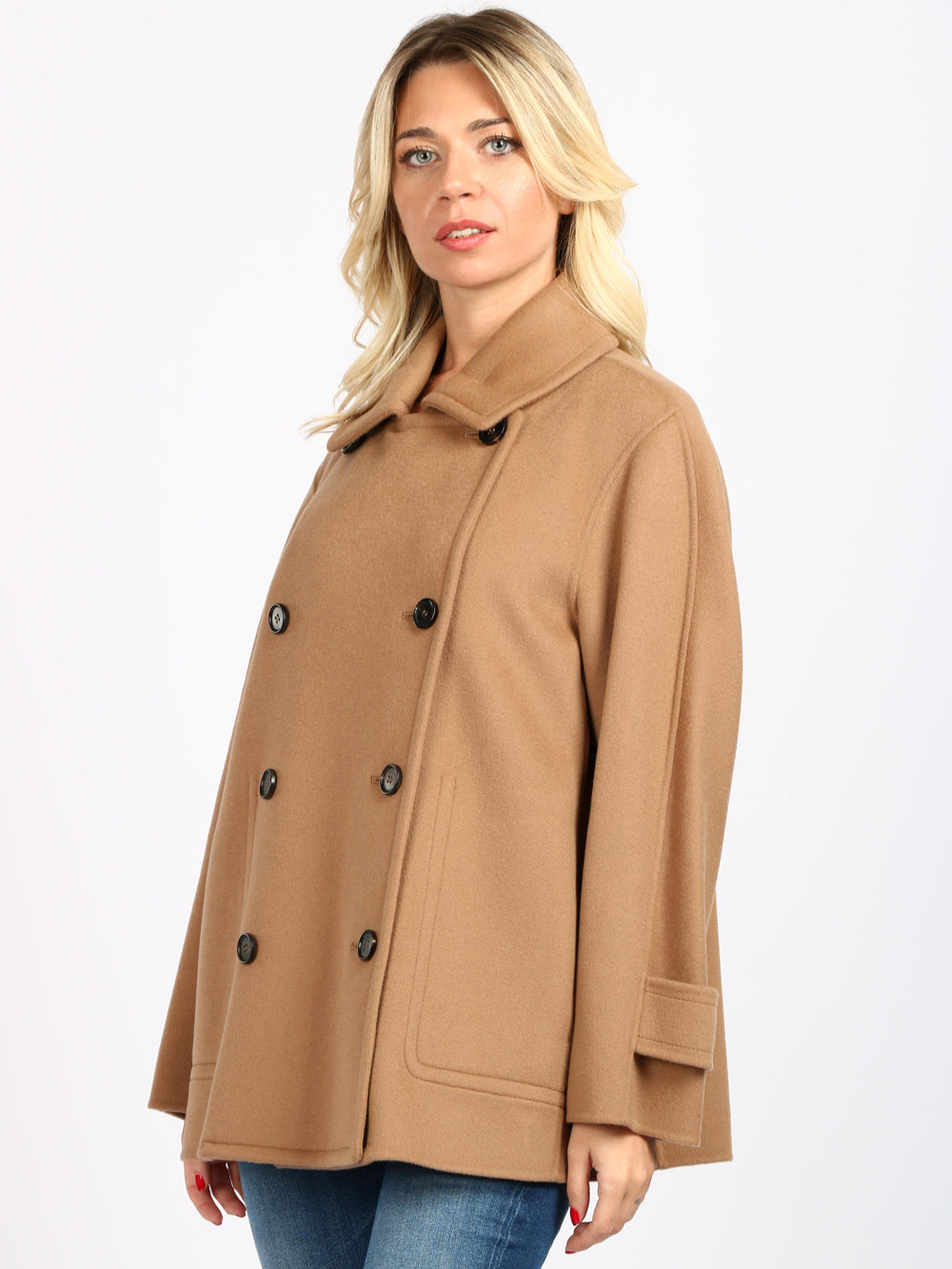 S MAXMARA Caban Fly Doppiopetto in Lana Cammello Cammello