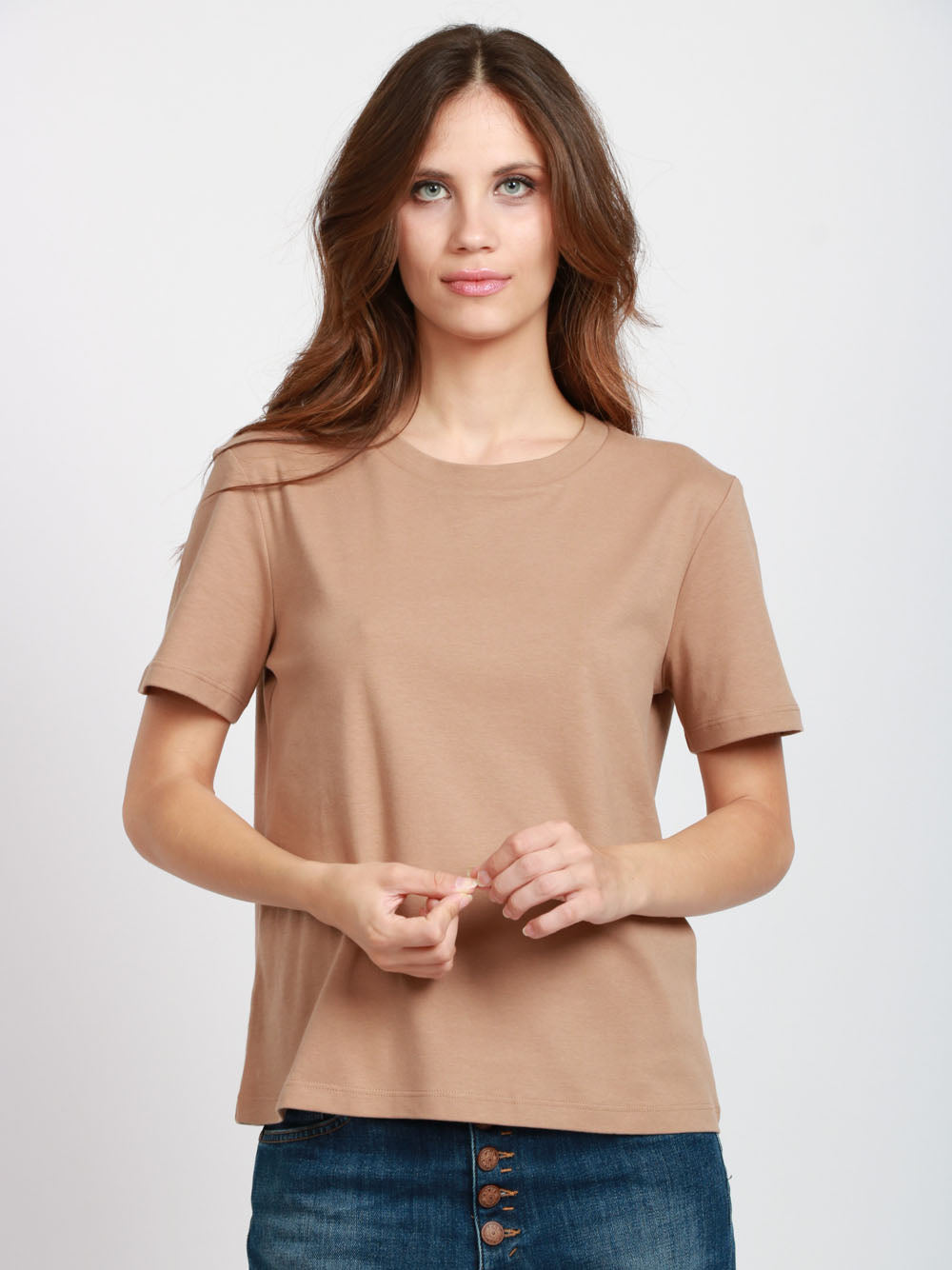 S MAXMARA T-shirt Gemma in Cotone Camel Girocollo Camel