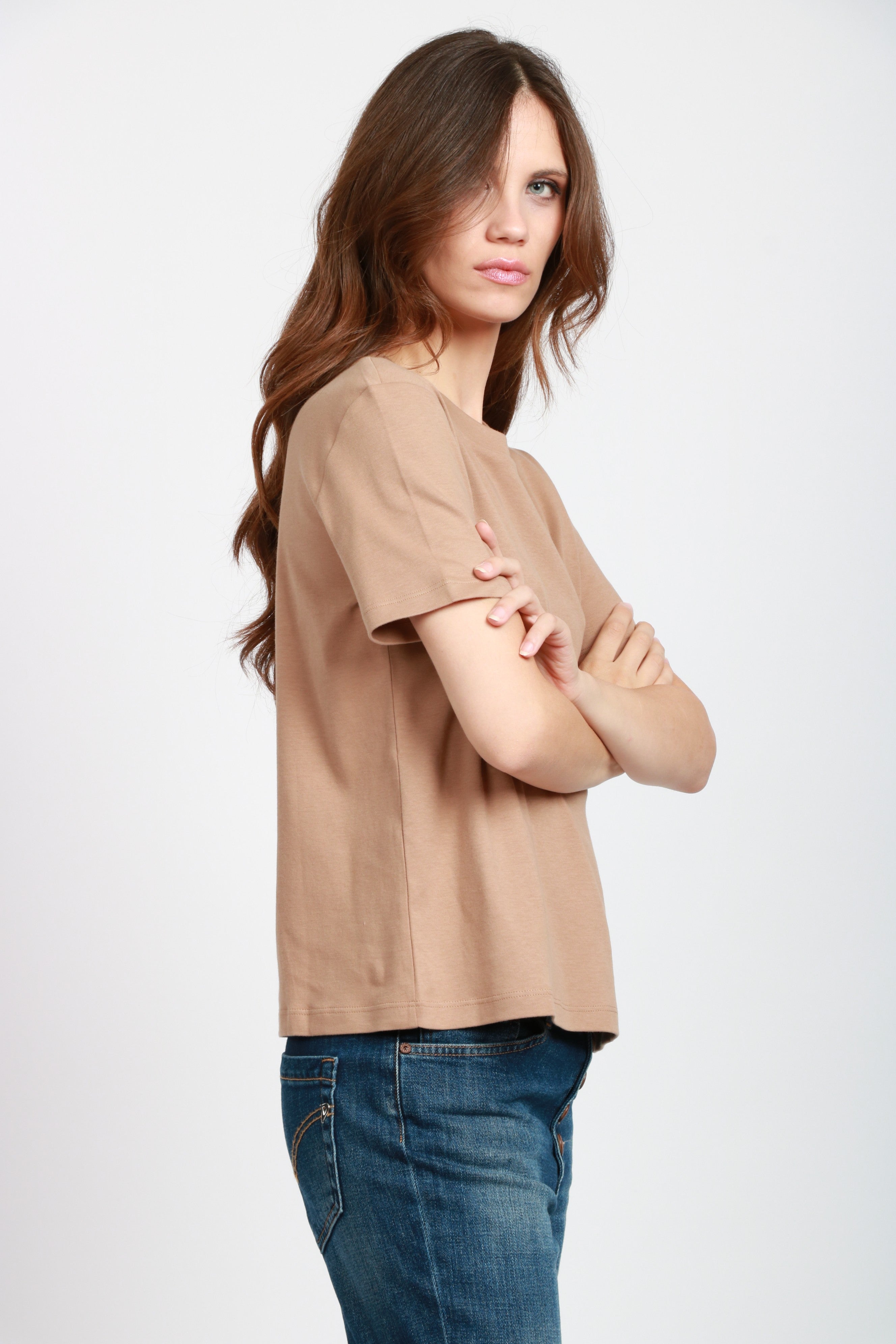 S MAXMARA T-shirt Gemma in Cotone Camel Girocollo Camel